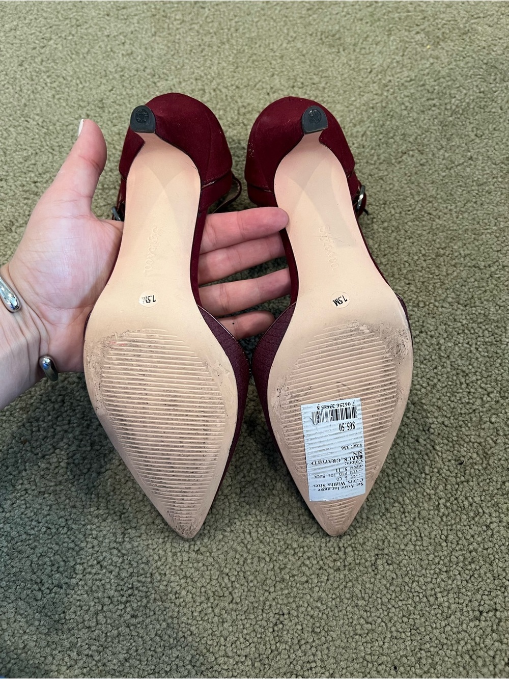Style & Co Burgundy Pointed Toe Ankle Strap Heels Size 7.5 Snake Texture Pumps - Picture 3 of 3